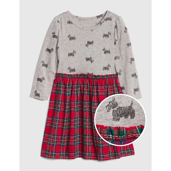 Baby Gap Holiday Dress Glitter Scottie Dog & Plaid - Picture 1 of 3